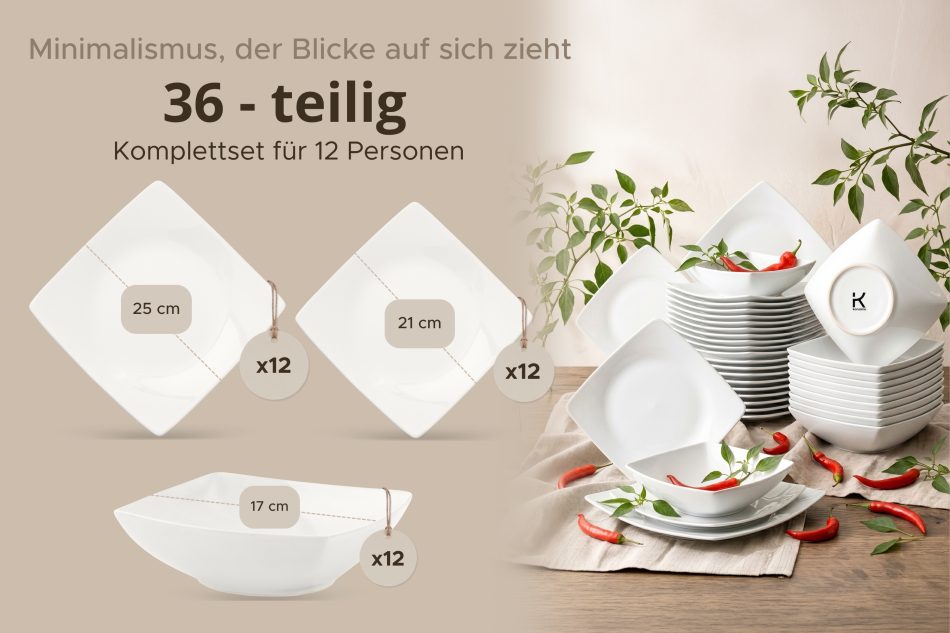 EPIRI Tafelservice 12-Personen (36tlg) weiß weiß - Foto 8