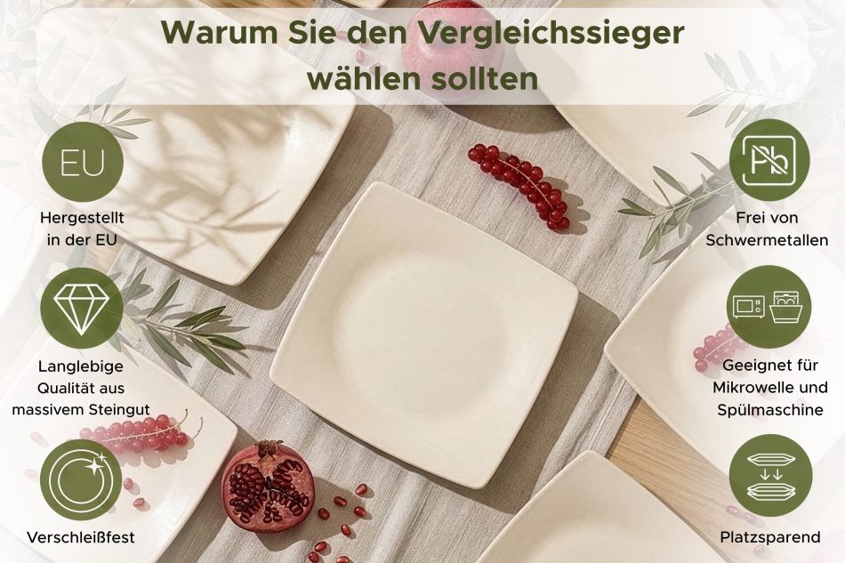 EPIRI Quadratisches Essgeschirrset beige glänzend 12 Personen (36 tlg) beige glänzend - Foto 9