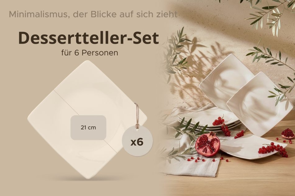 EPIRI Quadratischer Dessertteller beige glänzend 6 tlg beige glänzend - Foto 7