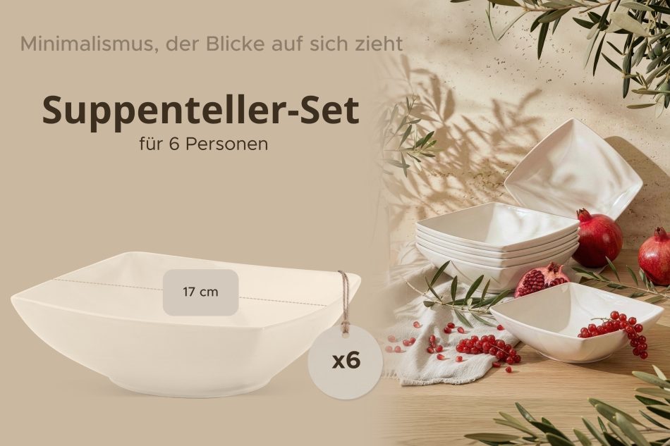 EPIRI Quadratischer Suppenteller beige glänzend 6 tlg beige glänzend - Foto 7