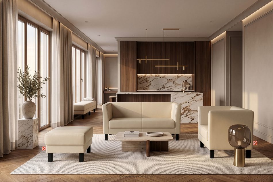 ESPECTO Ecru Kunstleder-Wartezimmersofa creme - Foto 10
