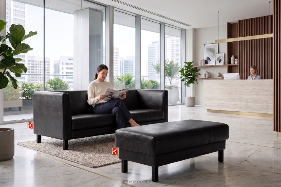 ESPECTO Kunstleder pouffe schwarz schwarz - Foto 9