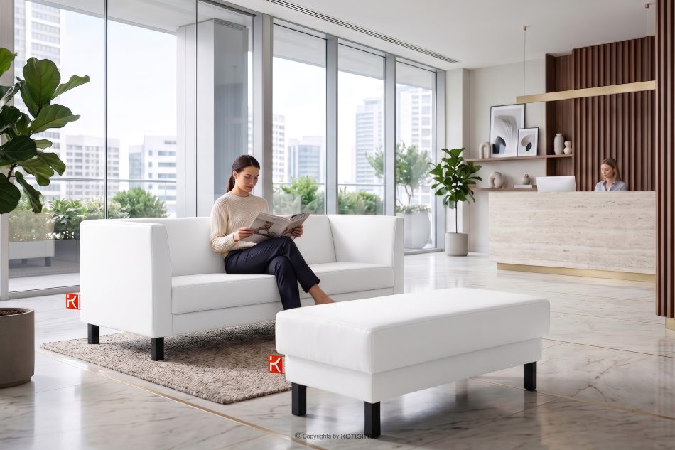 ESPECTO Kunstleder Pouffe weiß weiß - Foto 9