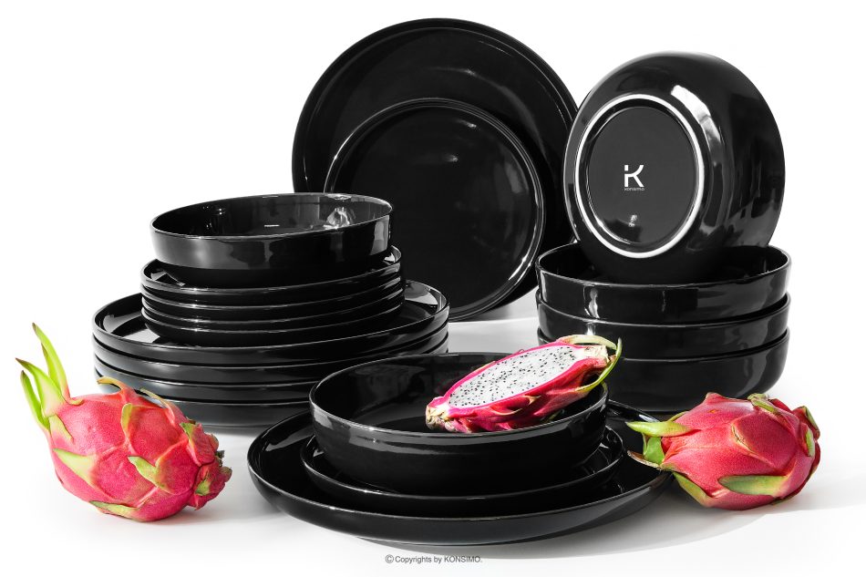 VICTO Tafelservice glänzend schwarz 6-Personen (18-tlg.) Schwarz glänzend - Foto 0
