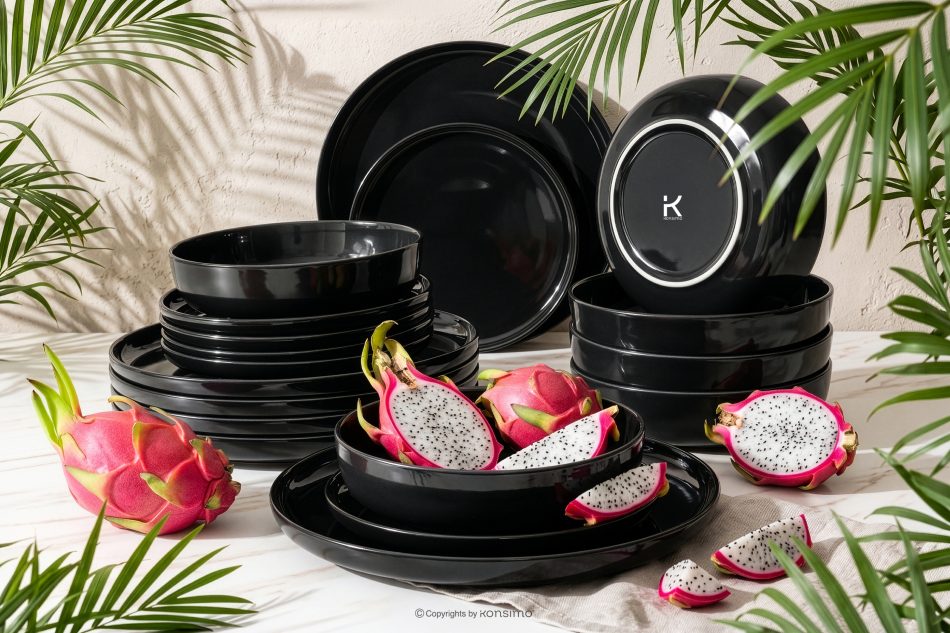 VICTO Tafelservice glänzend schwarz 6-Personen (18-tlg.) Schwarz glänzend - Foto 1