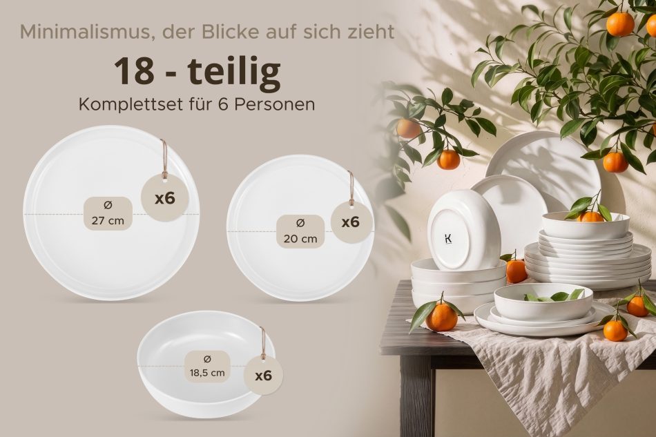 VICTO Modernes Tafelservice 6-Personen-Set (18 tlg.) weiß weiß - Foto 8