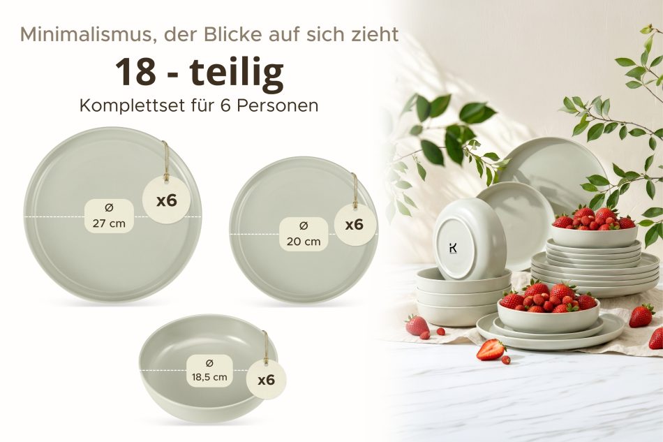 VICTO Modernes Tafelservice 6-Personen-Set  beige/grün/grau matt beige/grün/grau matt - Foto 8