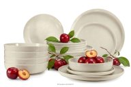 Beige glänzend 6-Personen-Geschirrset (18 tlg.)
