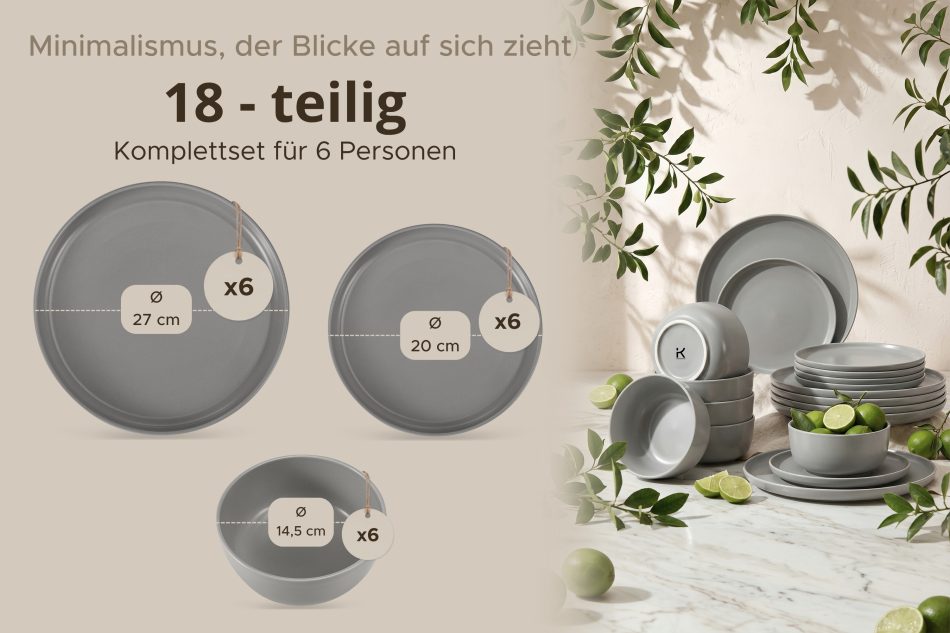 VICTO Tafelservice 6-Personen-Set (18 tlg.) grau grau - Foto 8