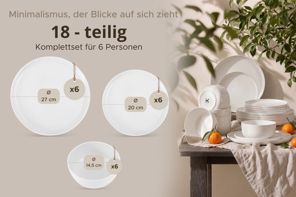 VICTO Tafelservice 6-Personen-Set (18 tlg.) weiß weiß - Foto 18