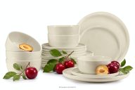 Beige glänzendes 6-Personen-Tafelset (18 tlg.)