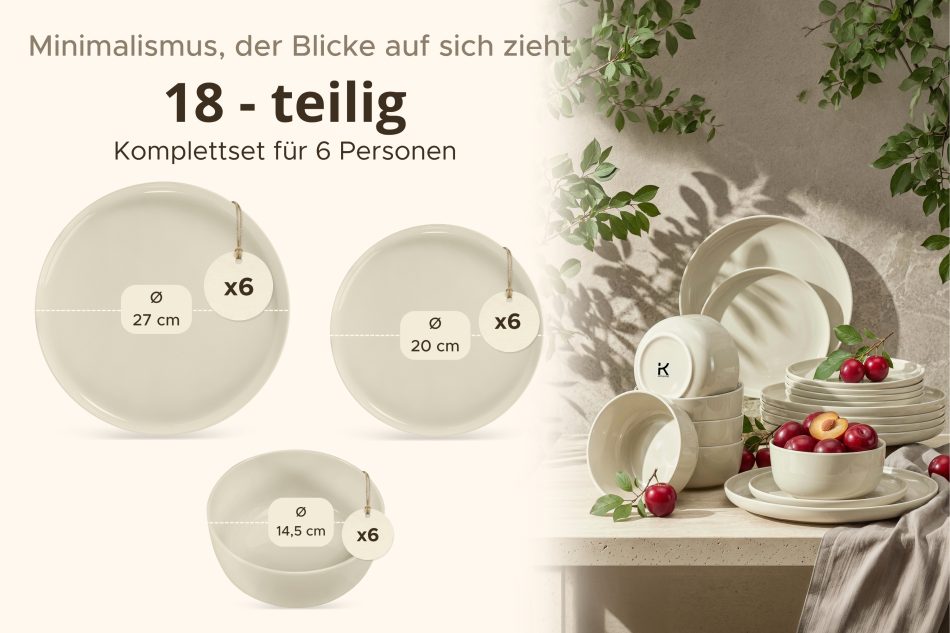 VICTO Beige glänzendes 6-Personen-Tafelset (18 tlg.) beige glänzend - Foto 8