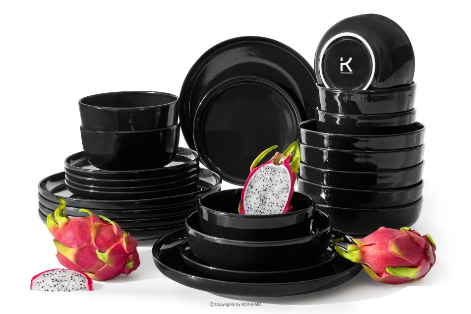 VICTO Tafelservice schwarz glänzend 6-Personen (24-tlg.) Schwarz glänzend - Foto 0