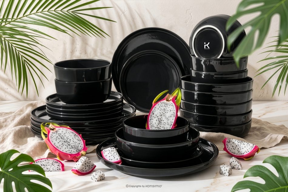 VICTO Tafelservice schwarz glänzend 6-Personen (24-tlg.) Schwarz glänzend - Foto 1