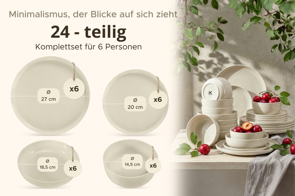 VICTO Beige glänzendes 6-Personen-Tafelset (24 tlg.) beige glänzend - Foto 10