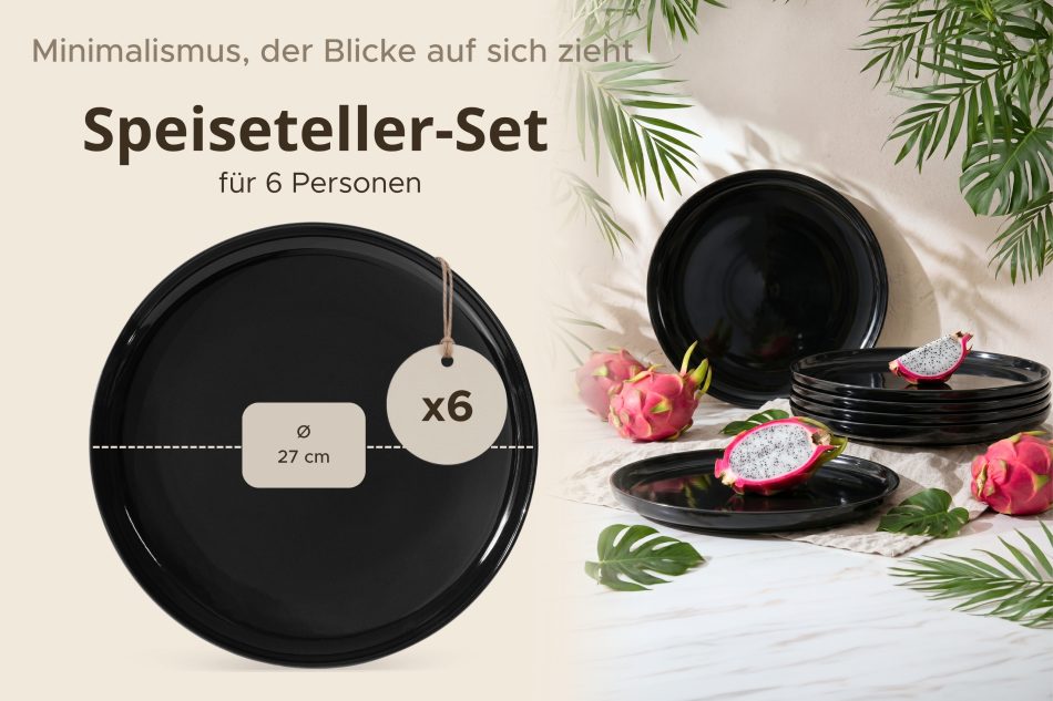 VICTO Speiseteller schwarz glänzend 6tlg. Schwarz glänzend - Foto 7