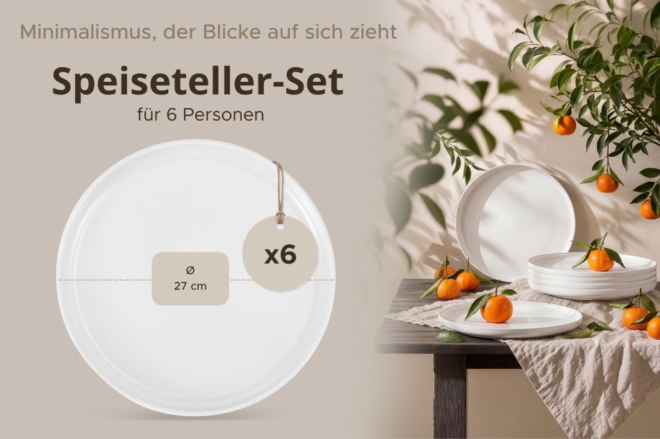 VICTO Speiseteller-Set für 6 Personen weiß weiß/matt - Foto 7