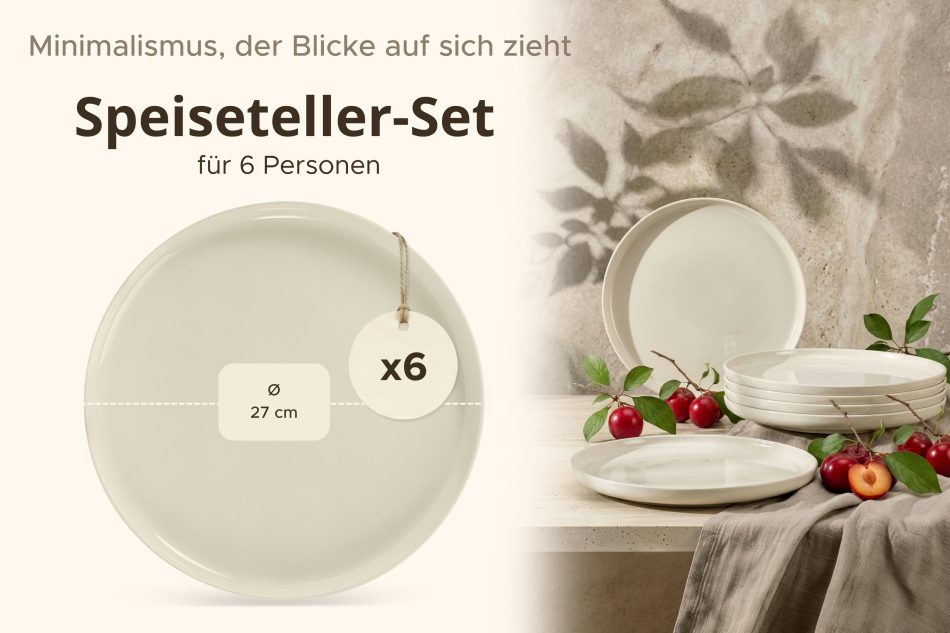 VICTO Speiseteller glänzend beige 6tlg. beige glänzend - Foto 6