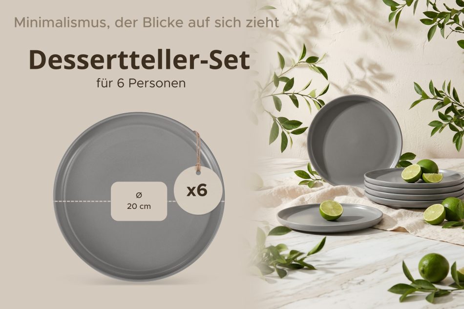 VICTO Dessertteller-Set für 6 Personen grau grau/matt - Foto 7