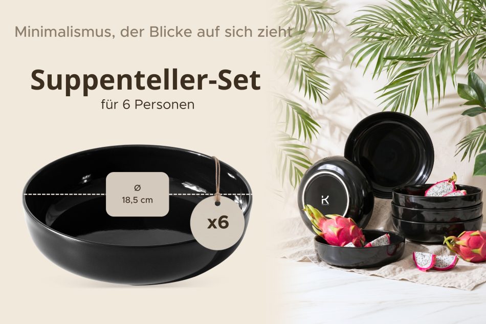 VICTO Suppenteller glänzend schwarz 6tlg. Schwarz glänzend - Foto 6