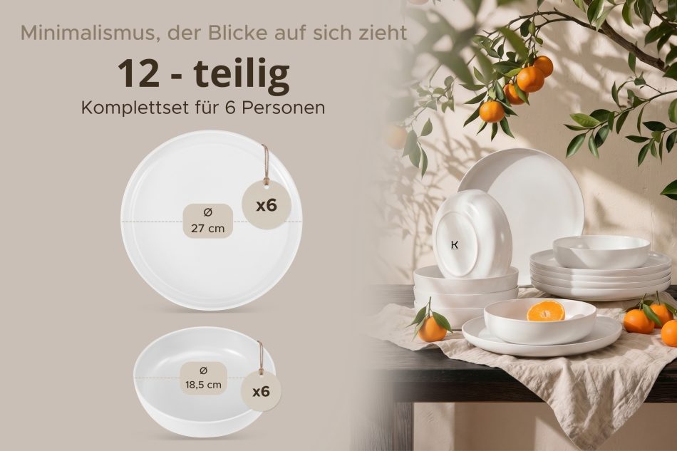 VICTO Tafelservice weiß 6-Personen (12 tlg.) weiß - Foto 6