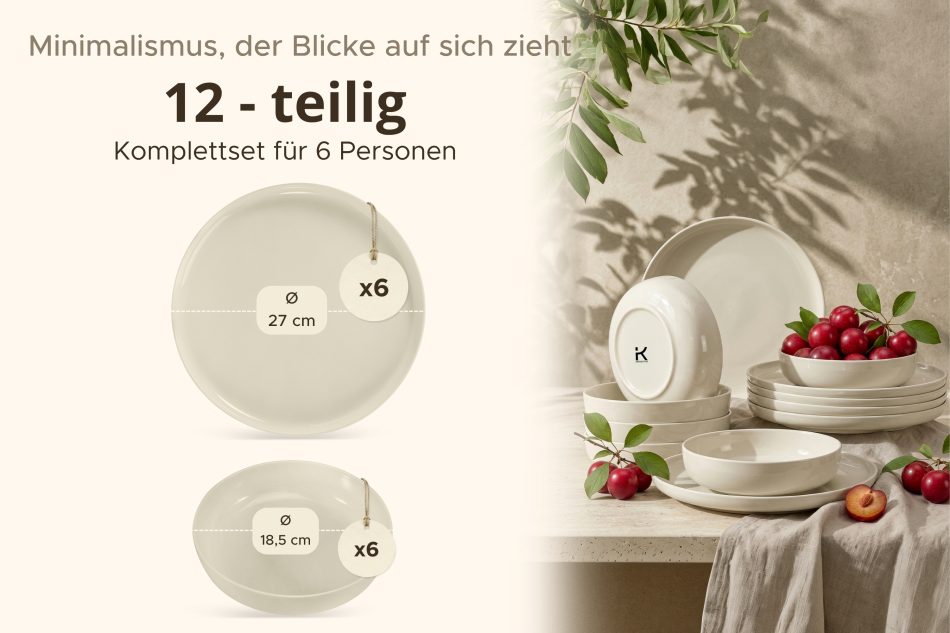 VICTO Tafelservice glänzend beige 6-Personen (12 tlg.) beige glänzend - Foto 6