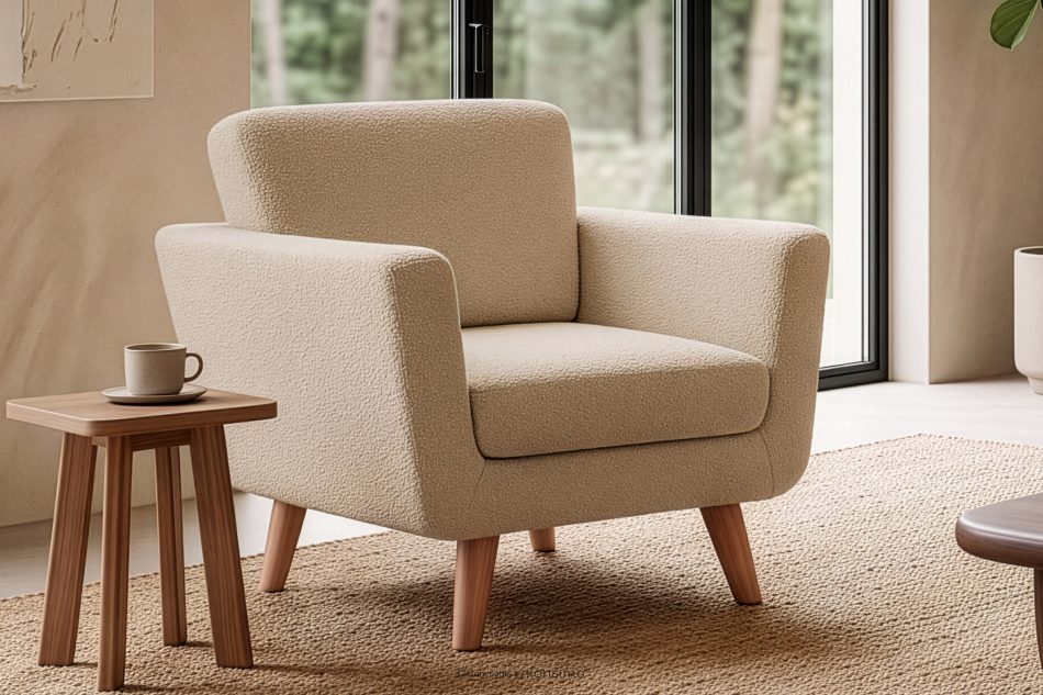 TAGIO Beiger skandinavischer Sessel Bouclé beige - Foto 1