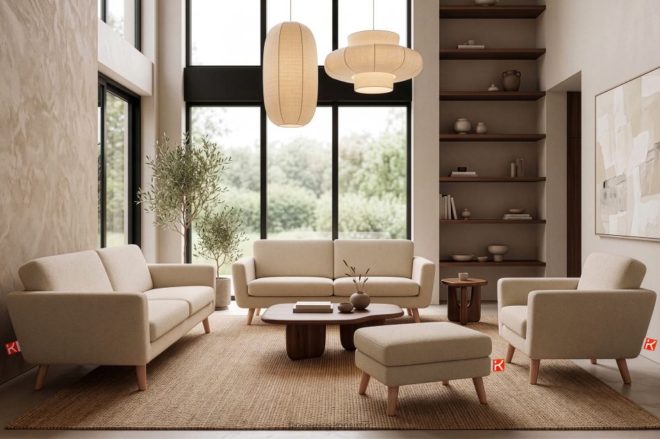 TAGIO Beiger skandinavischer Sessel Bouclé beige - Foto 11