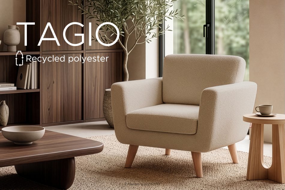 TAGIO Beiger skandinavischer Sessel Bouclé beige - Foto 14