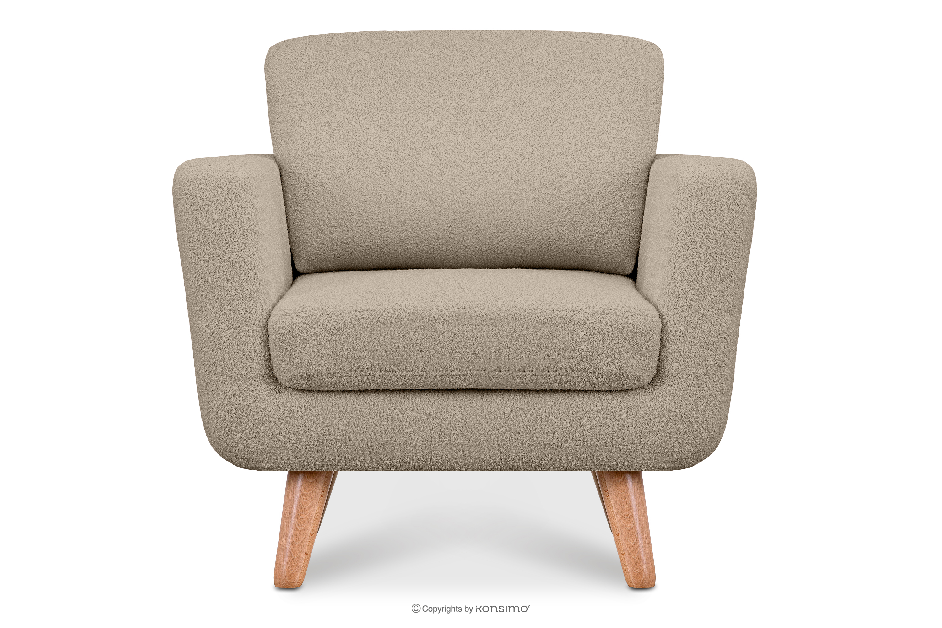 Graubeige skandinavischer Sessel Bouclé