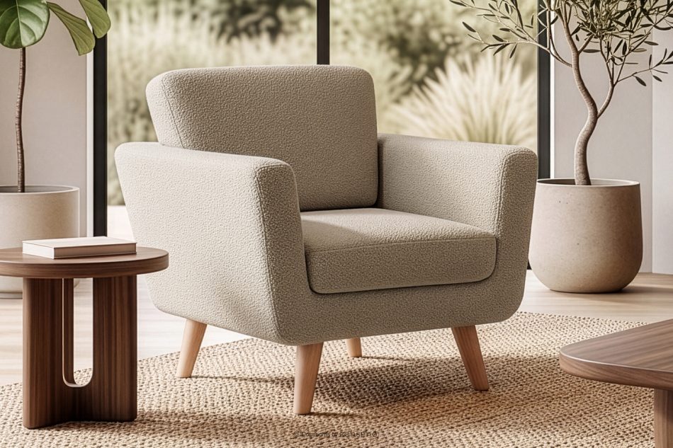 TAGIO Graubeige skandinavischer Sessel Bouclé graubeige - Foto 1