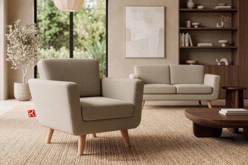 TAGIO Graubeige skandinavischer Sessel Bouclé graubeige - Foto 12