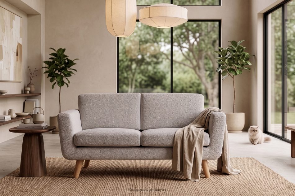 TAGIO Hellgrau skandinavisches 2-Sitzer-Sofa Bouclé hellgrau - Foto 12