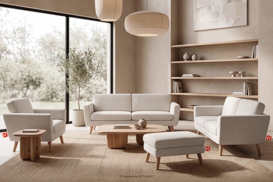 TAGIO Weißes skandinavisches 2-Sitzer-Sofa Bouclé weiß - Foto 11