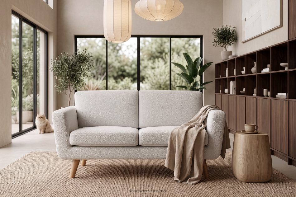 TAGIO Weißes skandinavisches 2-Sitzer-Sofa Bouclé weiß - Foto 12