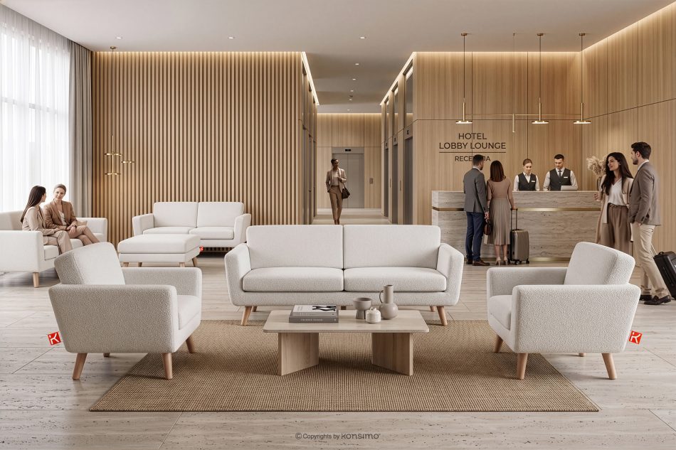 TAGIO Weißes skandinavisches 2-Sitzer-Sofa Bouclé weiß - Foto 13