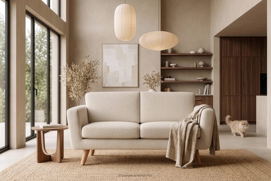 TAGIO Cremefarbenes skandinavisches 2-Sitzer-Sofa Bouclé creme - Foto 12