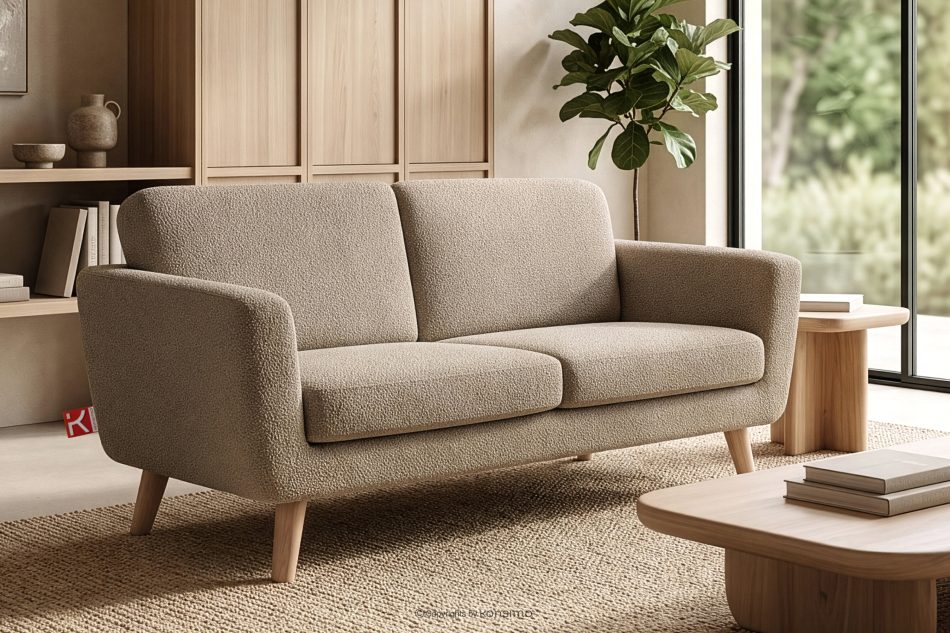 TAGIO Graubeige skandinavisches 2-Sitzer-Sofa Bouclé graubeige - Foto 1