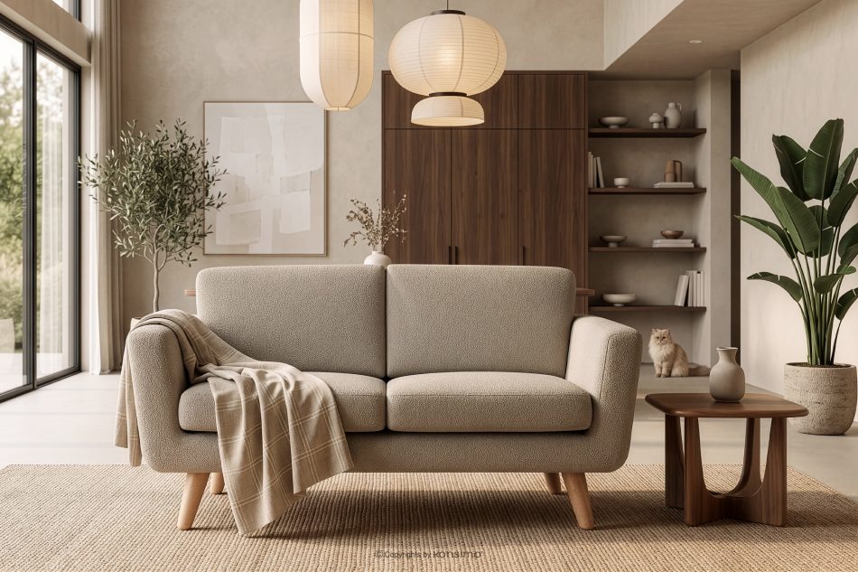 TAGIO Graubeige skandinavisches 2-Sitzer-Sofa Bouclé graubeige - Foto 12