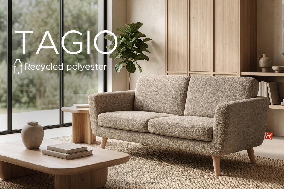TAGIO Graubeige skandinavisches 2-Sitzer-Sofa Bouclé graubeige - Foto 14