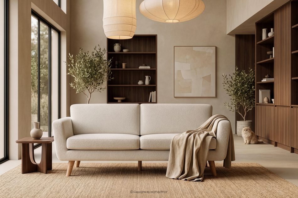 TAGIO Skandinavisches 3-Sitzer-Sofa in Creme Bouclé creme - Foto 12