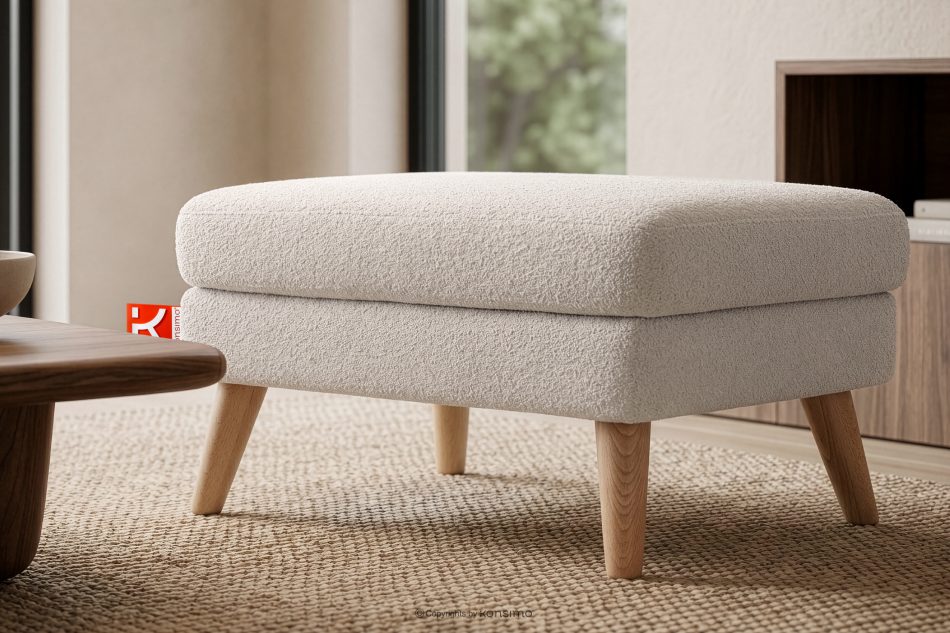 TAGIO Weißer skandinavischer Sitzhocker Bouclé weiß - Foto 1