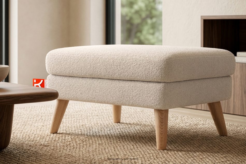 TAGIO Cremefarbener skandinavischer Sitzhocker Bouclé creme - Foto 1