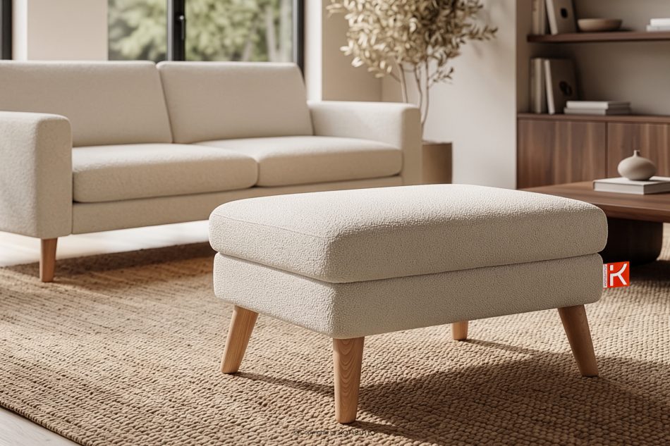 TAGIO Cremefarbener skandinavischer Sitzhocker Bouclé creme - Foto 7