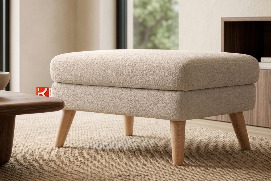 TAGIO Brauner skandinavischer Sitzhocker Bouclé beige - Foto 1