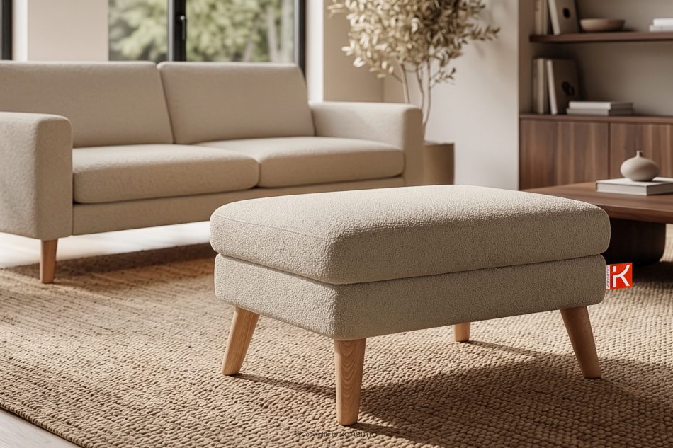 TAGIO Brauner skandinavischer Sitzhocker Bouclé beige - Foto 7