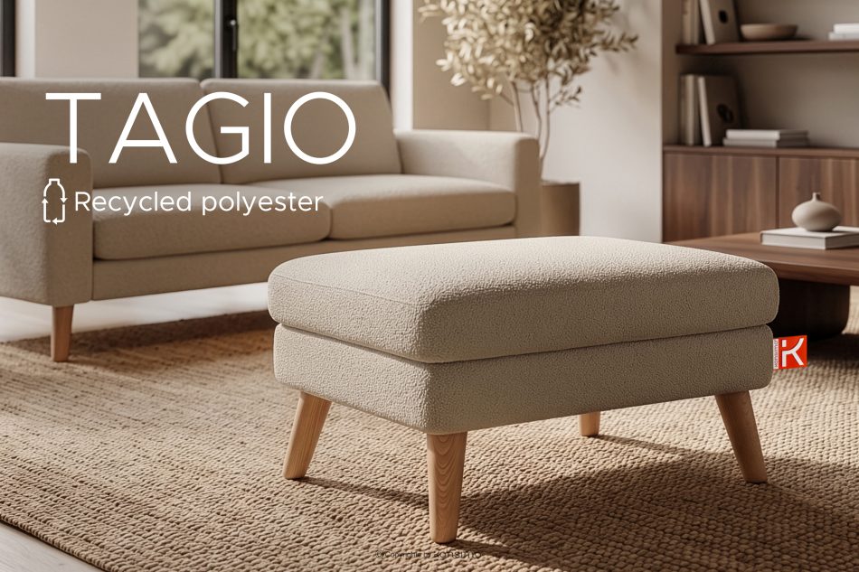 TAGIO Brauner skandinavischer Sitzhocker Bouclé beige - Foto 9