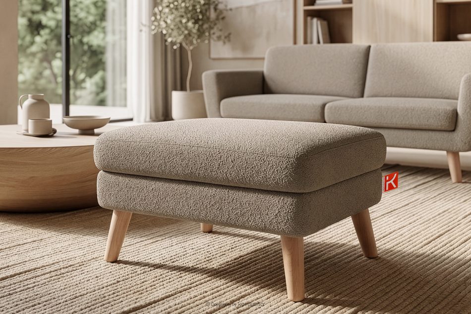 TAGIO Skandinavischer Sitzhocker aus boucle Stoff graubeige - Foto 7