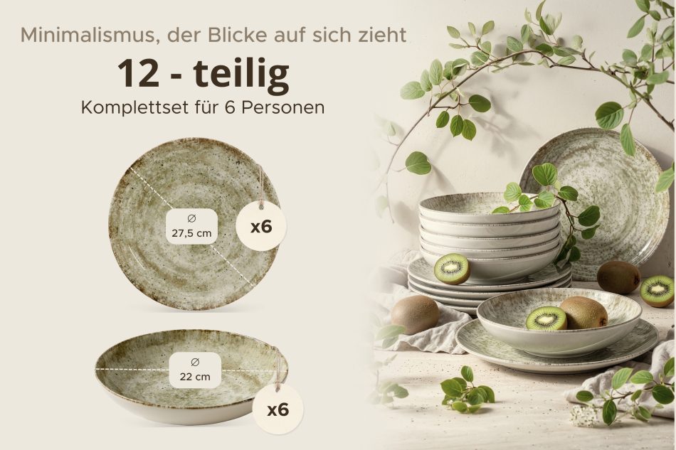 ERATO Beigefarbenes Porzellanspeisegeschirr 6 Personen (12 tlg.) beige - Foto 6