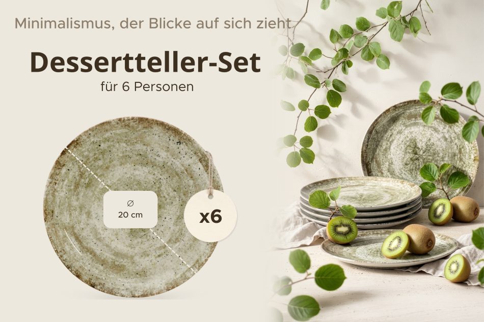 ERATO Beigefarbener Porzellan Dessertteller 6 tlg. beige - Foto 6